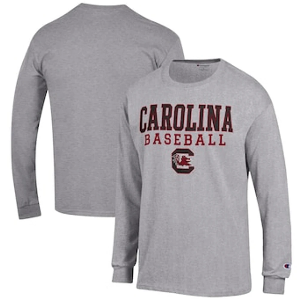 Men's Champion Gray South Carolina Gamecocks Baseball Stack Long Sleeve T-Shirt