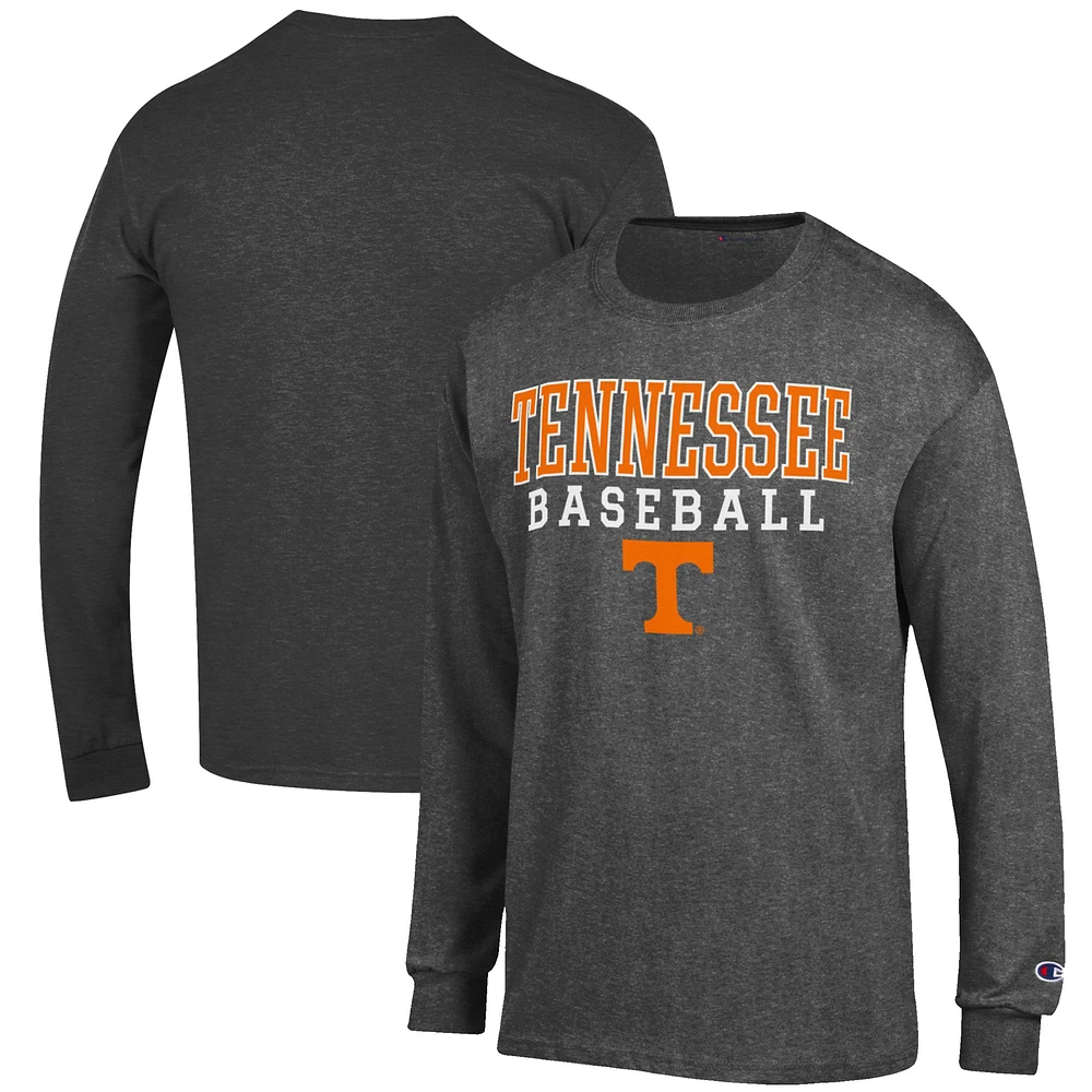Men's Champion Charcoal Tennessee Volunteers Baseball Stack Long Sleeve T-Shirt