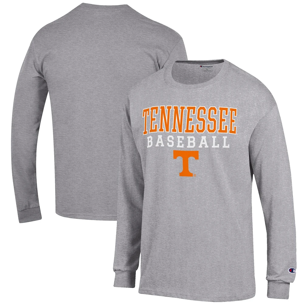 Men's Champion Heathered Gray Tennessee Volunteers Baseball Stack Long Sleeve T-Shirt