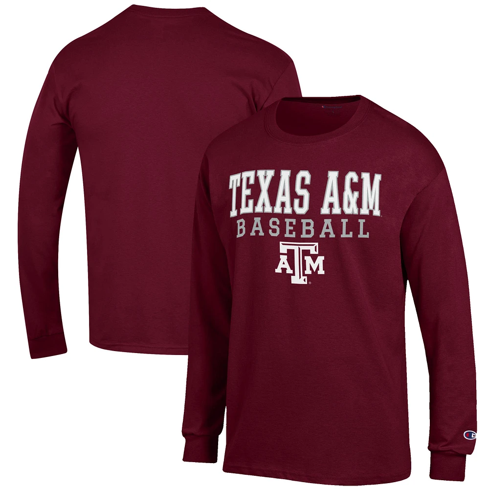 Men's Champion Maroon Texas A&M Aggies Baseball Stack Long Sleeve T-Shirt