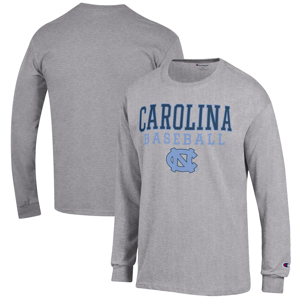 Men's Champion Gray North Carolina Tar Heels Baseball Stack Long Sleeve T-Shirt