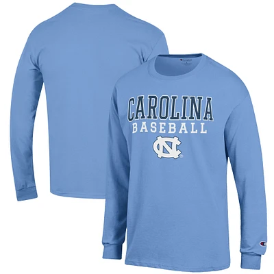 Men's Champion Carolina Blue North Tar Heels Baseball Stack Long Sleeve T-Shirt