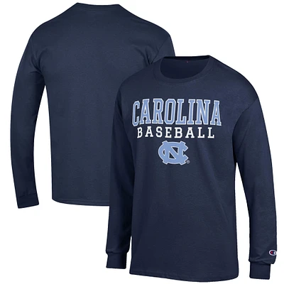 Men's Champion Navy North Carolina Tar Heels Baseball Stack Long Sleeve T-Shirt