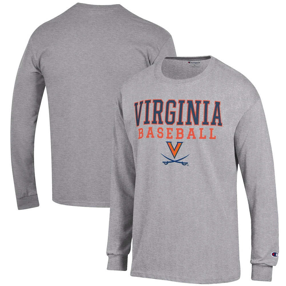 Men's Champion Gray Virginia Cavaliers Baseball Stack Long Sleeve T-Shirt