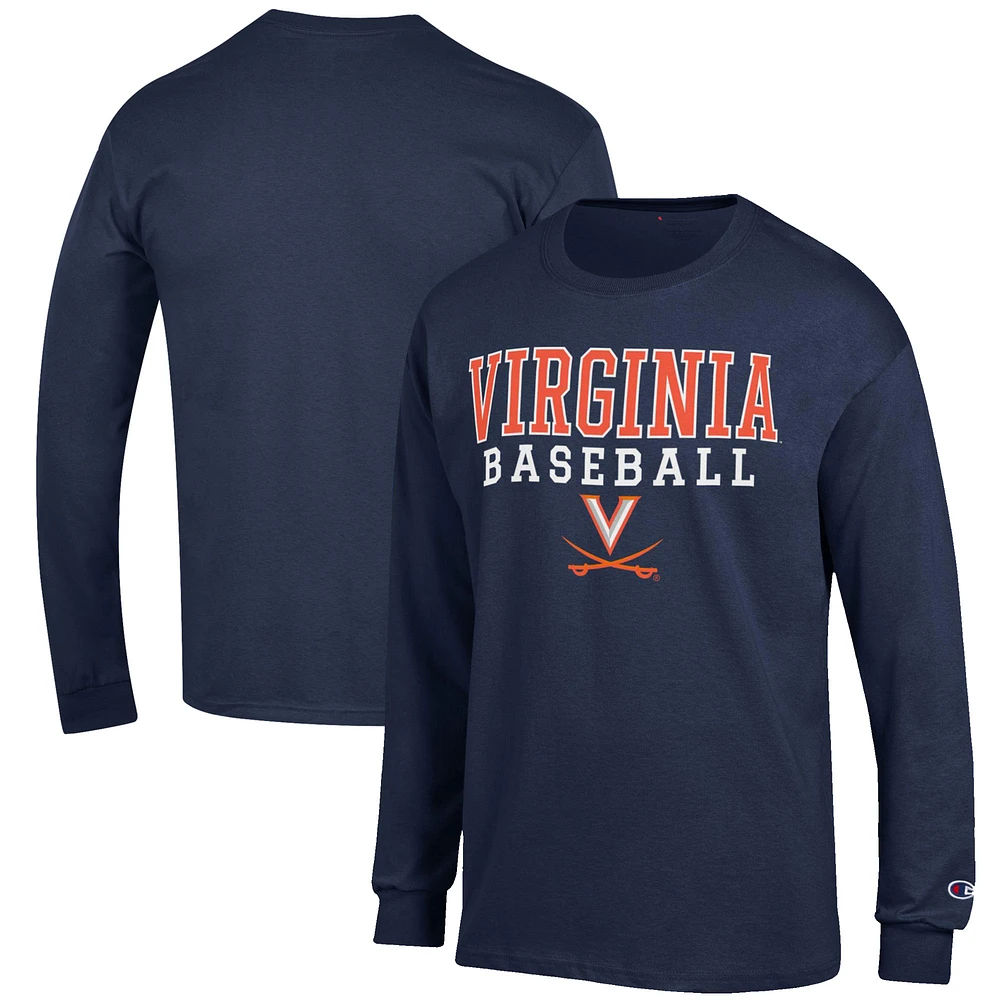 Men's Champion Navy Virginia Cavaliers Baseball Stack Long Sleeve T-Shirt
