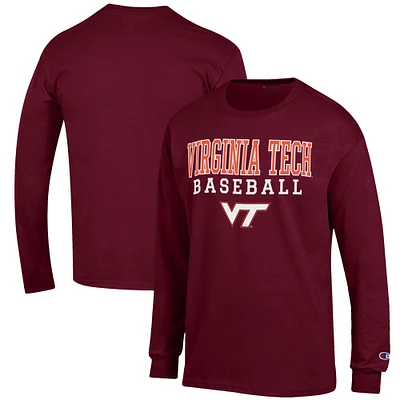 Men's Champion Maroon Virginia Tech Hokies Baseball Stack Long Sleeve T-Shirt