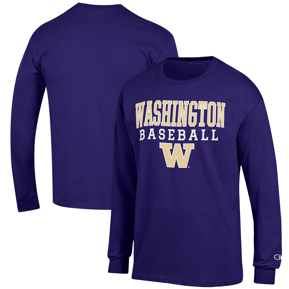Men's Champion Purple Washington Huskies Baseball Stack Long Sleeve T-Shirt