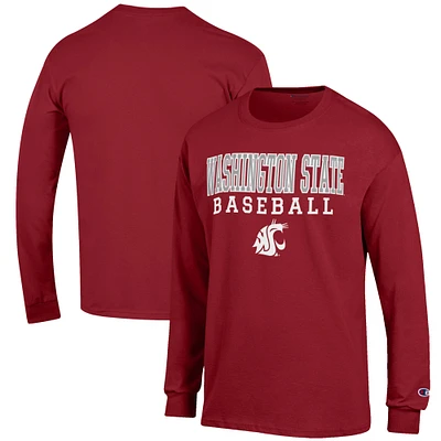 Men's Champion Crimson Washington State Cougars Baseball Stack Long Sleeve T-Shirt