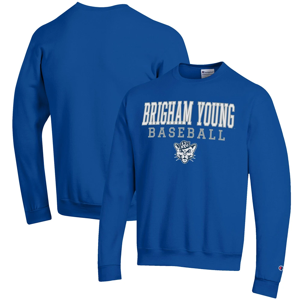 Men's Champion Royal BYU Cougars Baseball Stack Pullover Crewneck Sweatshirt