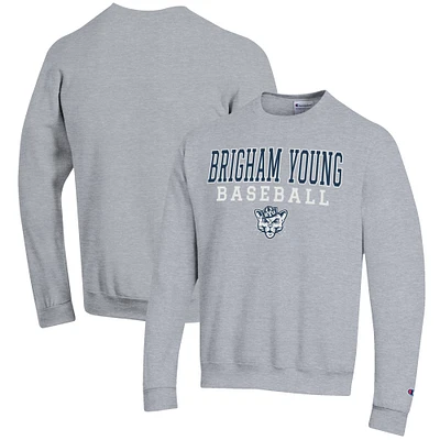 Men's Champion Gray BYU Cougars Baseball Stack Pullover Crewneck Sweatshirt
