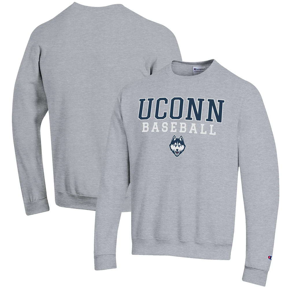Men's Champion Gray UConn Huskies Baseball Stack Pullover Crewneck Sweatshirt
