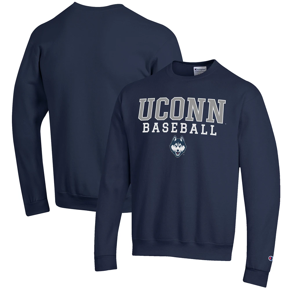 Men's Champion Navy UConn Huskies Baseball Stack Pullover Crewneck Sweatshirt