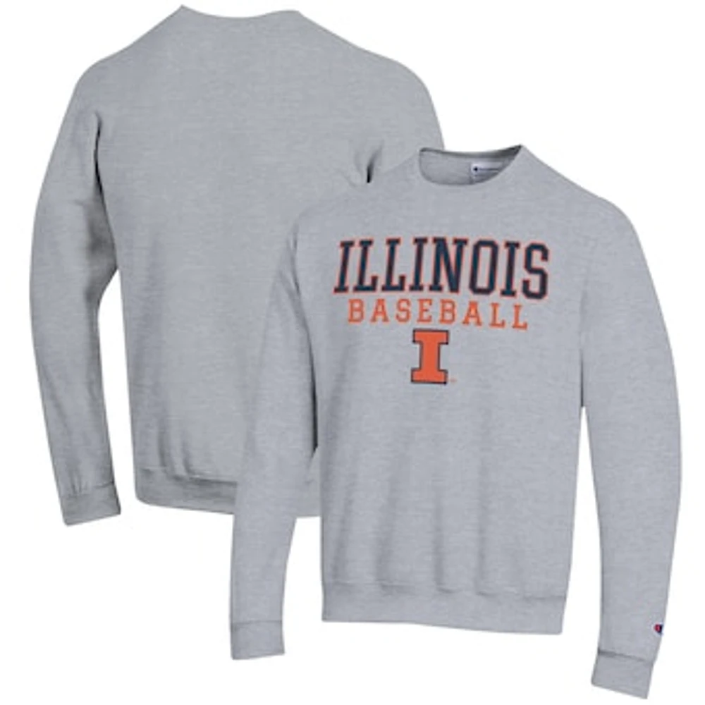 Men's Champion Gray Illinois Fighting Illini Baseball Stack Pullover Crewneck Sweatshirt