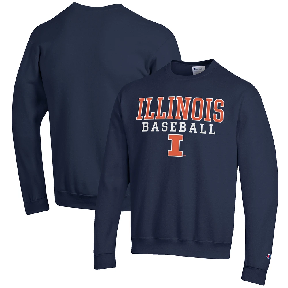 Men's Champion Navy Illinois Fighting Illini Baseball Stack Pullover Crewneck Sweatshirt
