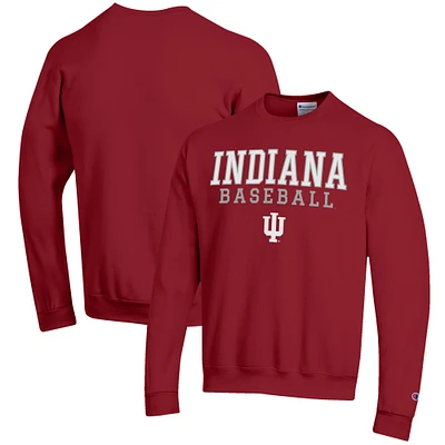 Men's Champion Crimson Indiana Hoosiers Baseball Stack Pullover Crewneck Sweatshirt