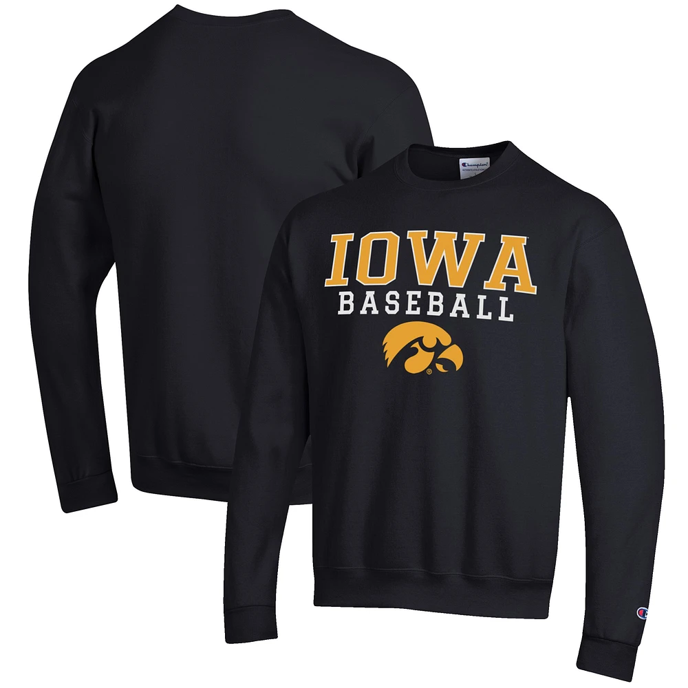 Men's Champion Black Iowa Hawkeyes Baseball Stack Pullover Crewneck Sweatshirt