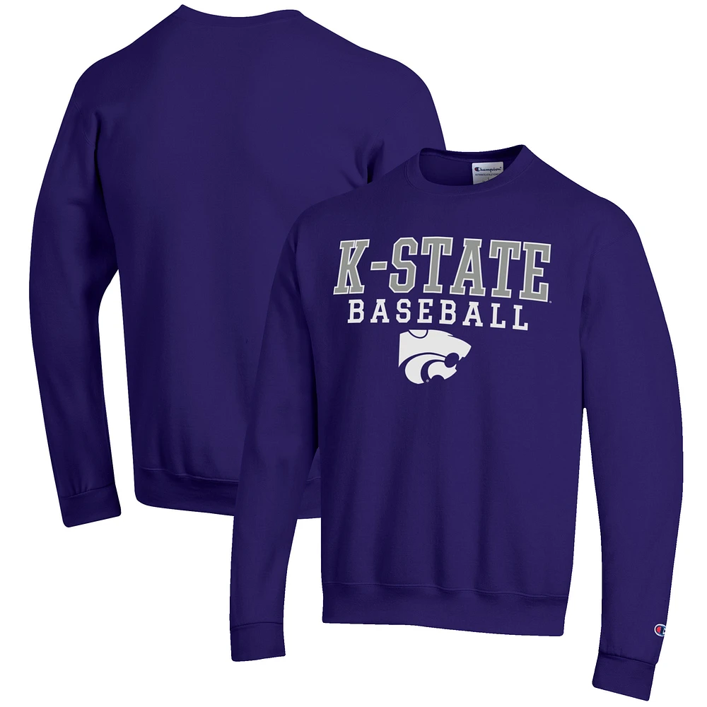 Men's Champion Purple Kansas State Wildcats Baseball Stack Pullover Crewneck Sweatshirt
