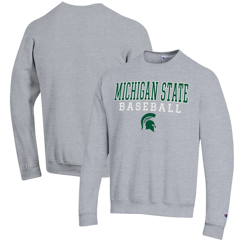 Men's Champion Gray Michigan State Spartans Baseball Stack Pullover Crewneck Sweatshirt