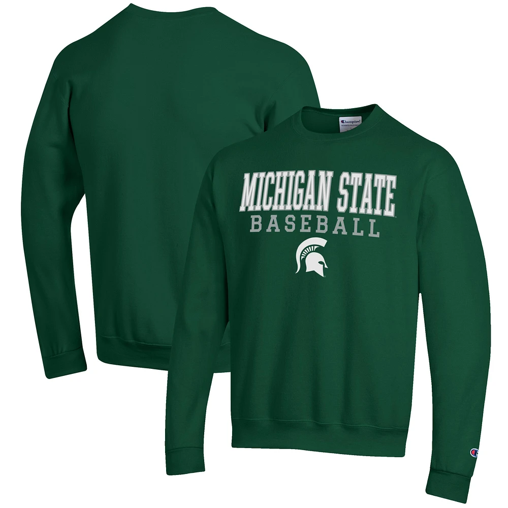 Men's Champion Green Michigan State Spartans Baseball Stack Pullover Crewneck Sweatshirt