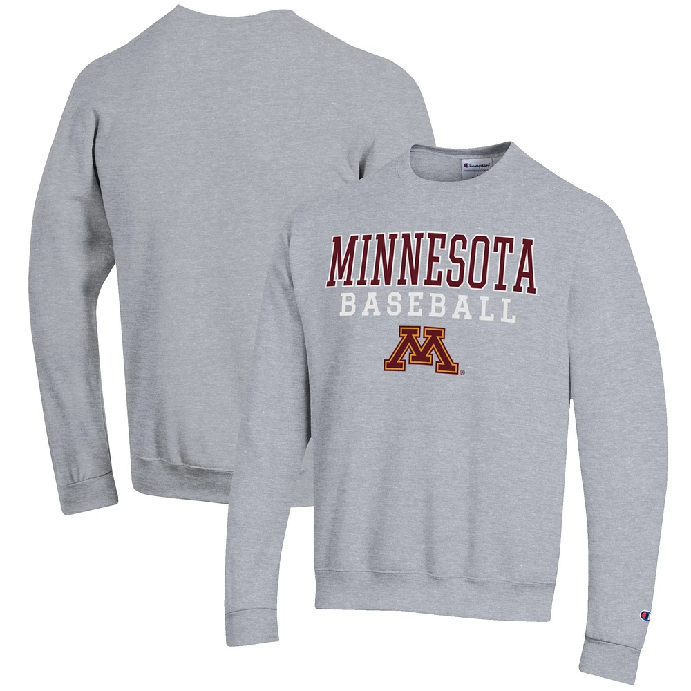 Men's Champion Gray Minnesota Golden Gophers Baseball Stack Pullover Crewneck Sweatshirt