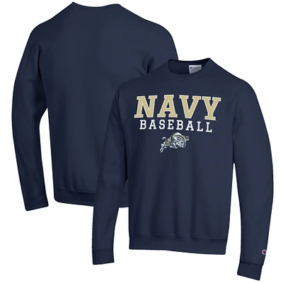 Men's Champion Navy Midshipmen Baseball Stack Pullover Crewneck Sweatshirt