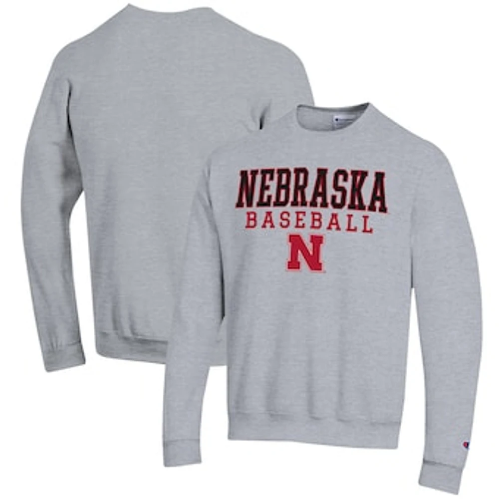 Men's Champion Gray Nebraska Huskers Baseball Stack Pullover Crewneck Sweatshirt