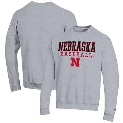 Men's Champion Gray Nebraska Huskers Baseball Stack Pullover Crewneck Sweatshirt