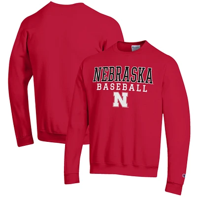 Men's Champion Scarlet Nebraska Huskers Baseball Stack Pullover Crewneck Sweatshirt