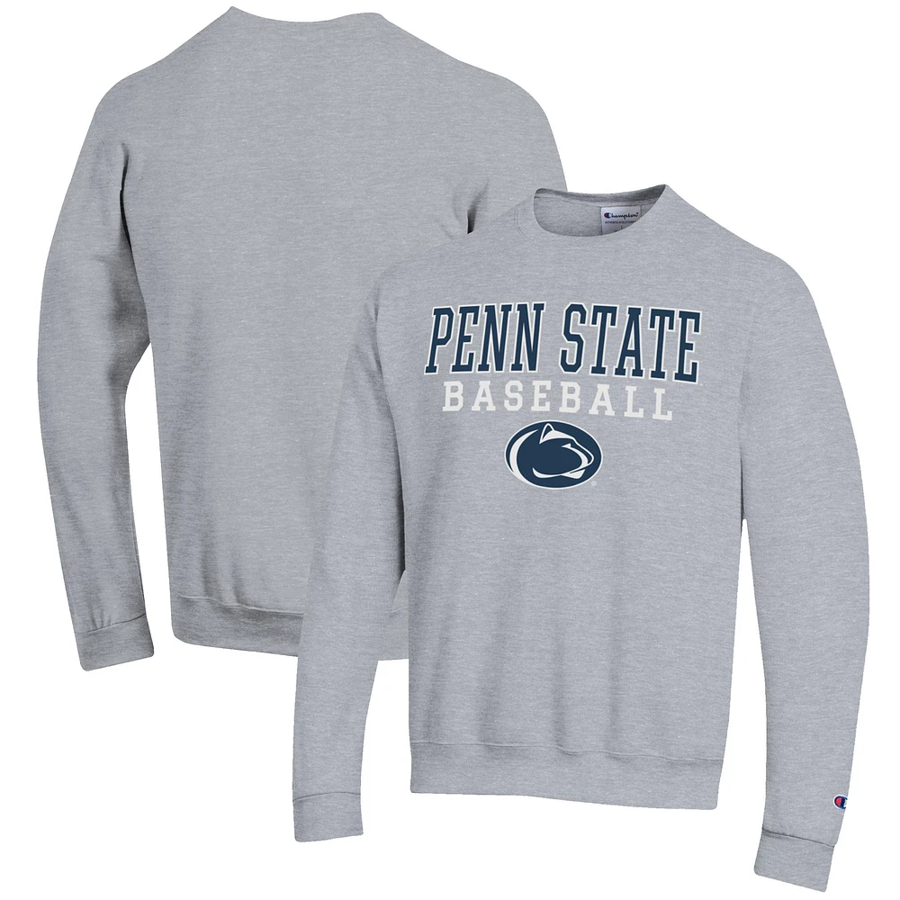 Men's Champion Gray Penn State Nittany Lions Baseball Stack Pullover Crewneck Sweatshirt