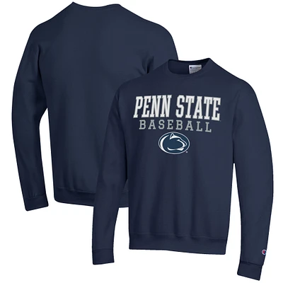 Men's Champion Navy Penn State Nittany Lions Baseball Stack Pullover Crewneck Sweatshirt
