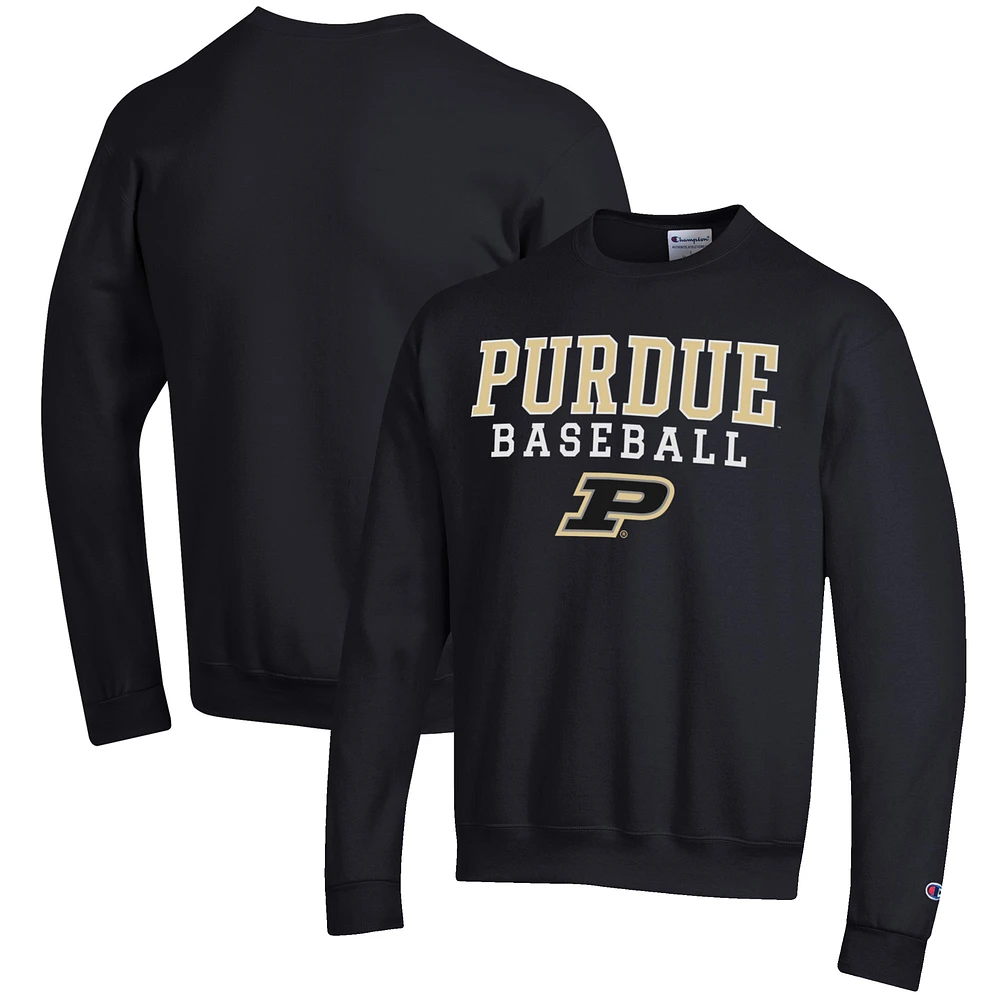 Men's Champion Black Purdue Boilermakers Baseball Stack Pullover Crewneck Sweatshirt