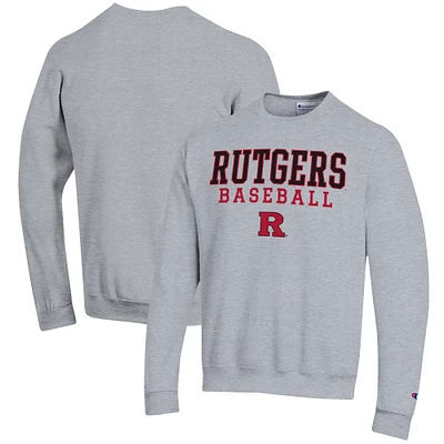 Men's Champion Gray Rutgers Scarlet Knights Baseball Stack Pullover Crewneck Sweatshirt