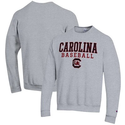 Men's Champion Gray South Carolina Gamecocks Baseball Stack Pullover Crewneck Sweatshirt
