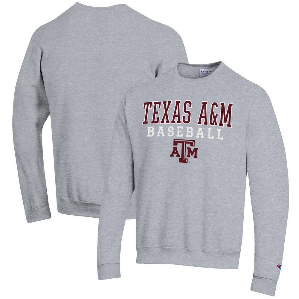 Men's Champion Gray Texas A&M Aggies Baseball Stack Pullover Crewneck Sweatshirt