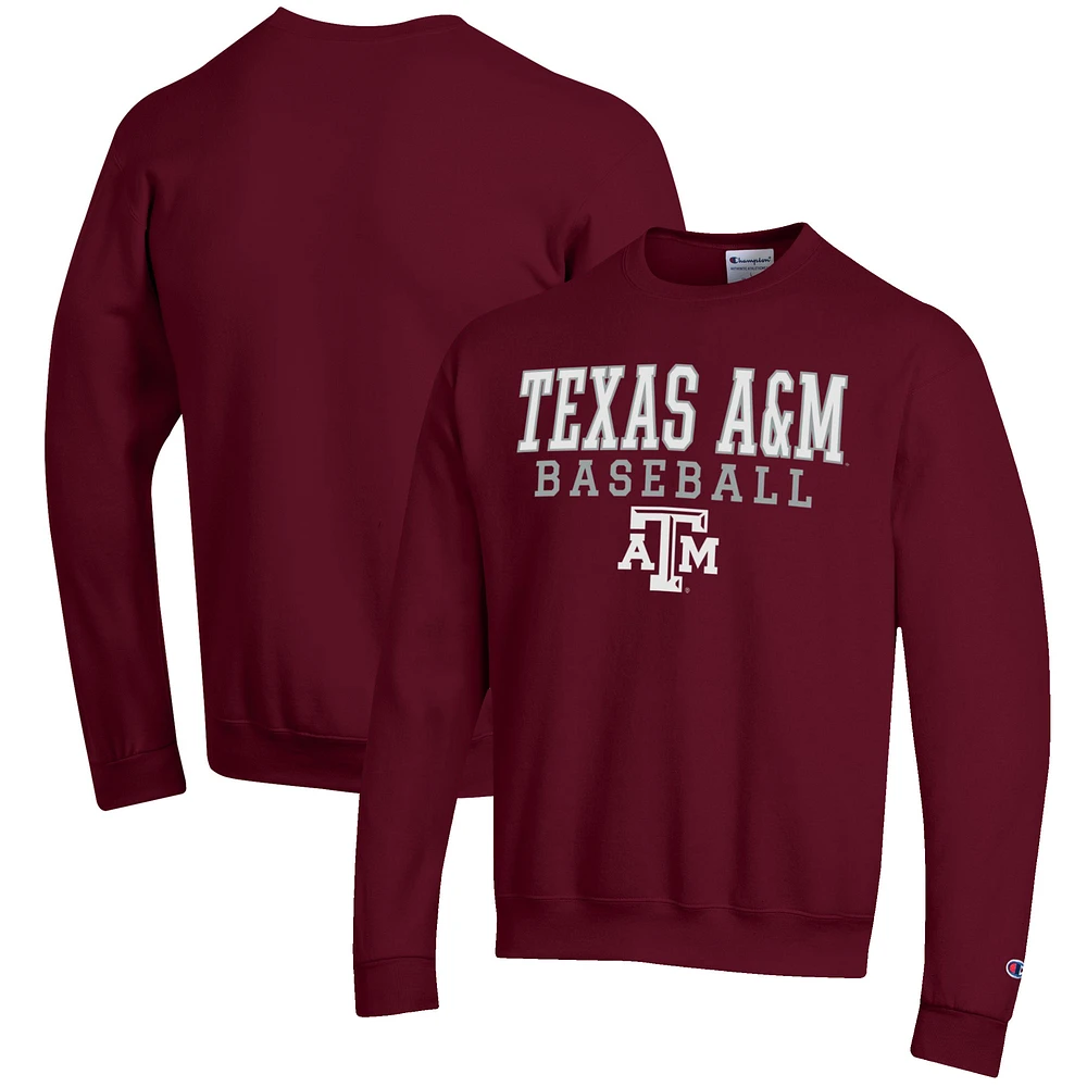 Men's Champion Maroon Texas A&M Aggies Baseball Stack Pullover Crewneck Sweatshirt