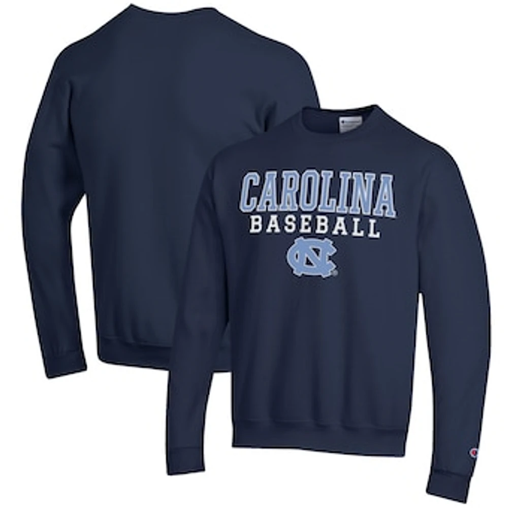 Men's Champion Navy North Carolina Tar Heels Baseball Stack Pullover Crewneck Sweatshirt