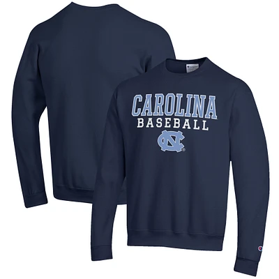 Men's Champion Navy North Carolina Tar Heels Baseball Stack Pullover Crewneck Sweatshirt