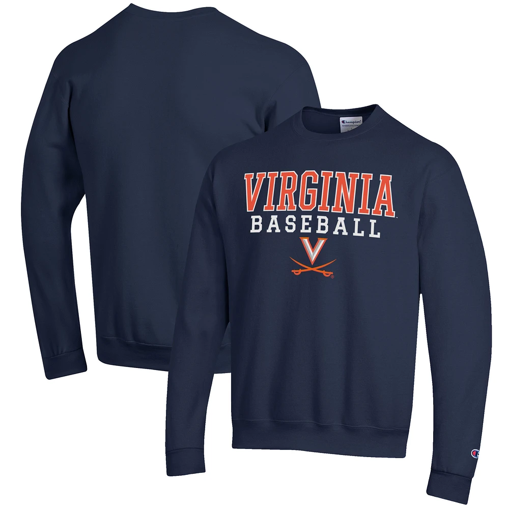 Men's Champion Navy Virginia Cavaliers Baseball Stack Pullover Crewneck Sweatshirt