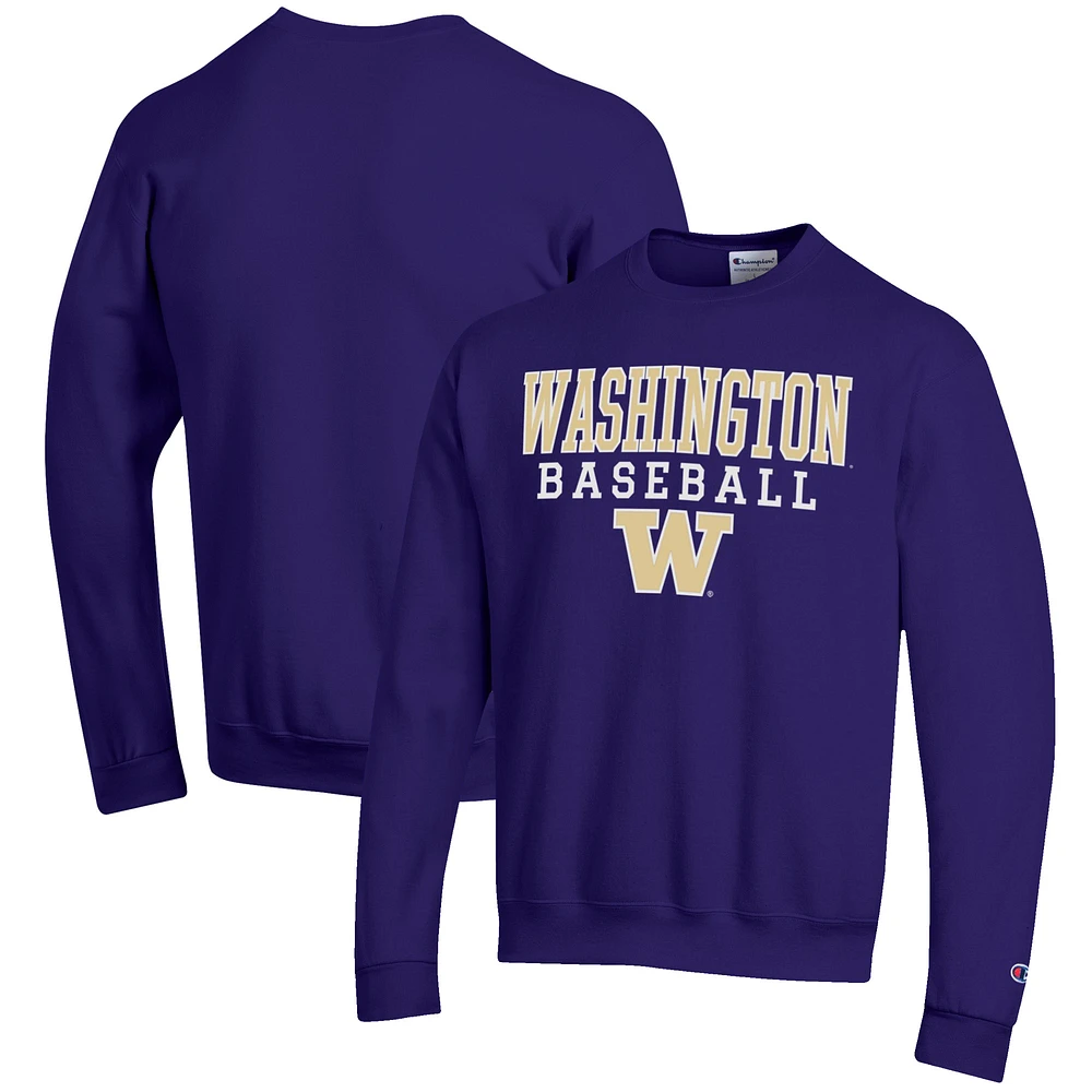 Men's Champion Purple Washington Huskies Baseball Stack Pullover Crewneck Sweatshirt