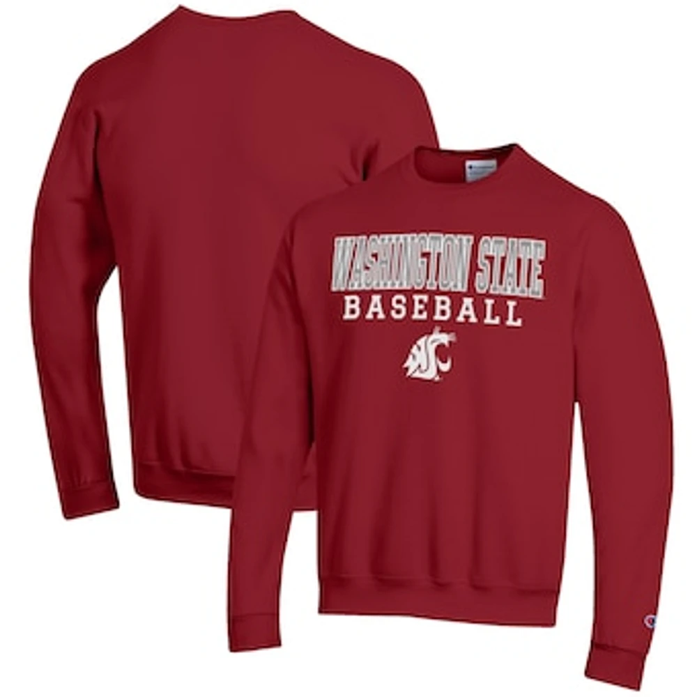 Men's Champion Crimson Washington State Cougars Baseball Stack Pullover Crewneck Sweatshirt