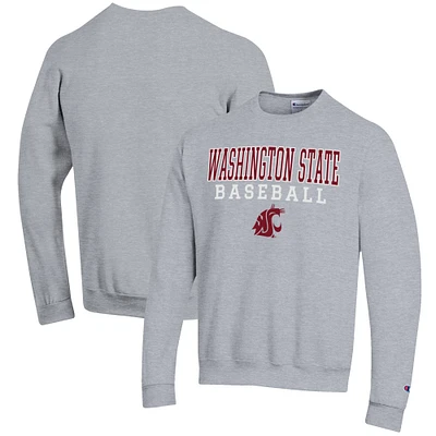 Men's Champion Gray Washington State Cougars Baseball Stack Pullover Crewneck Sweatshirt