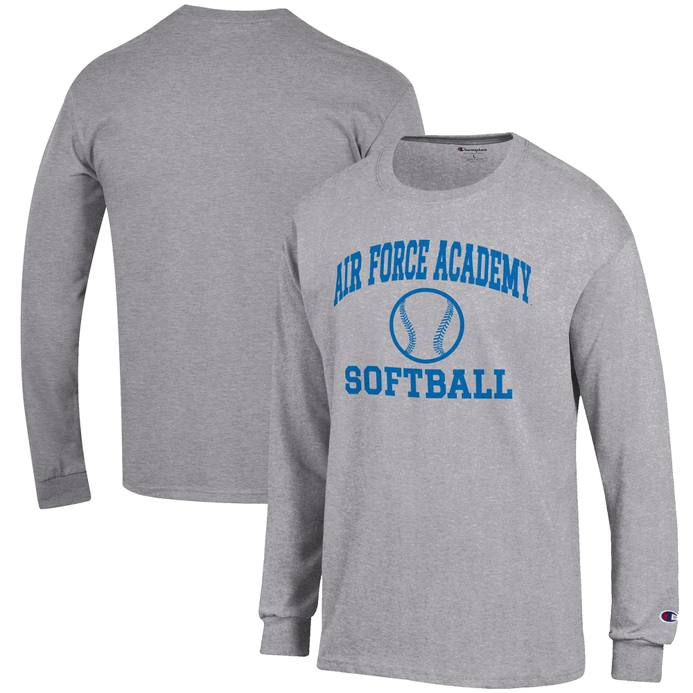 Men's Champion Gray Air Force Falcons Softball Icon Long Sleeve T-Shirt