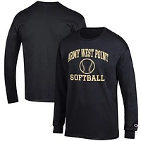 Men's Champion Black Army Knights Softball Icon Long Sleeve T-Shirt