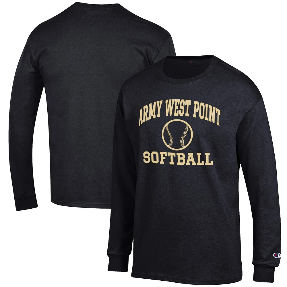 Men's Champion Black Army Knights Softball Icon Long Sleeve T-Shirt
