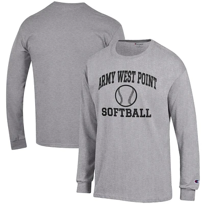Men's Champion Gray Army Black Knights Softball Icon Long Sleeve T-Shirt