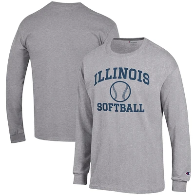 Men's Champion Gray Illinois Fighting Illini Softball Icon Long Sleeve T-Shirt