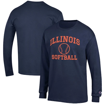 Men's Champion Navy Illinois Fighting Illini Softball Icon Long Sleeve T-Shirt