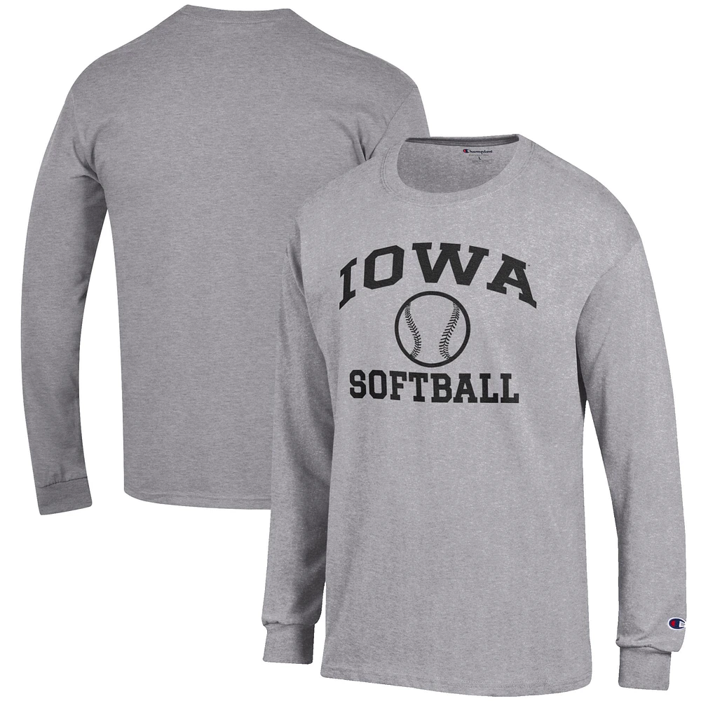 Men's Champion Gray Iowa Hawkeyes Softball Icon Long Sleeve T-Shirt