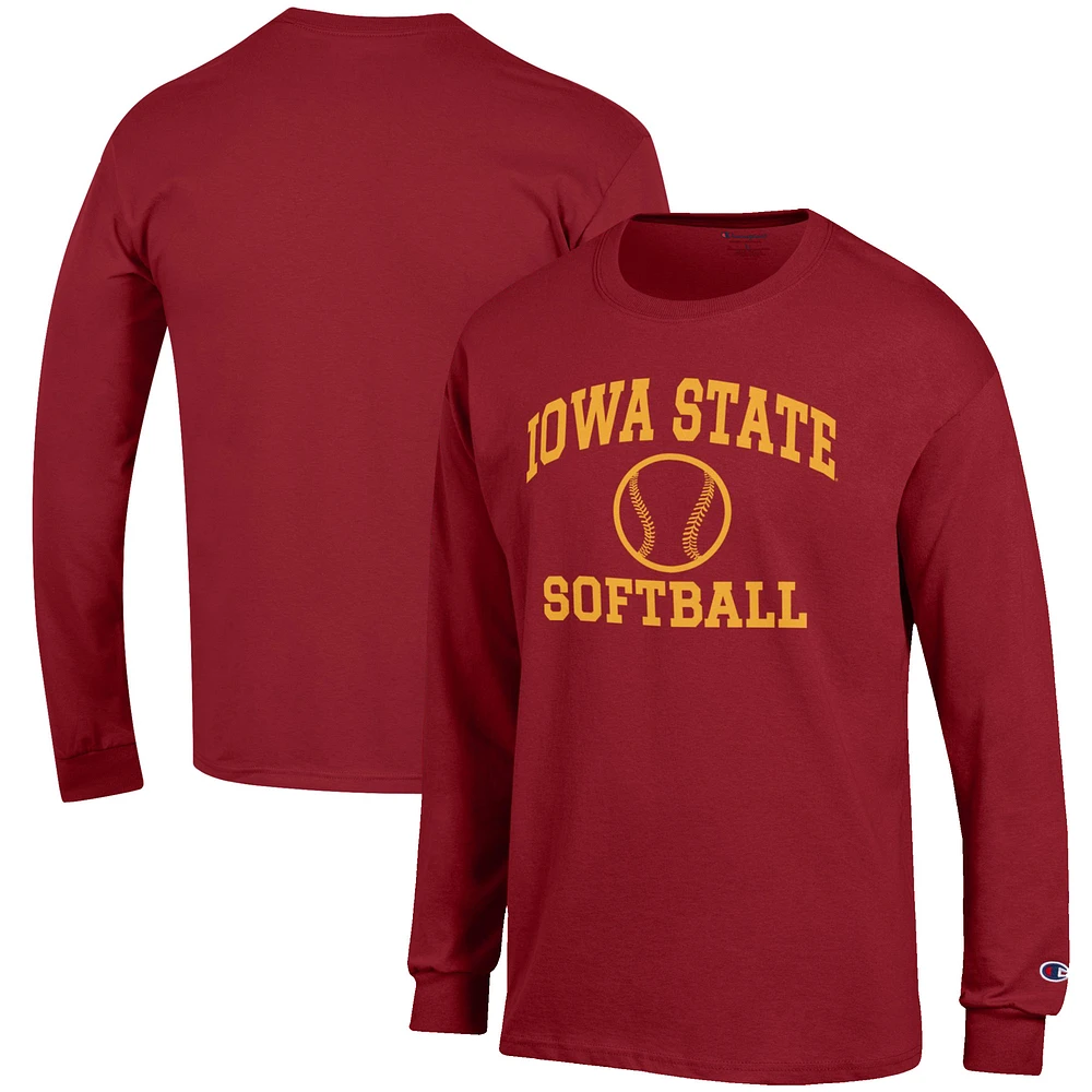Men's Champion Cardinal Iowa State Cyclones Softball Icon Long Sleeve T-Shirt
