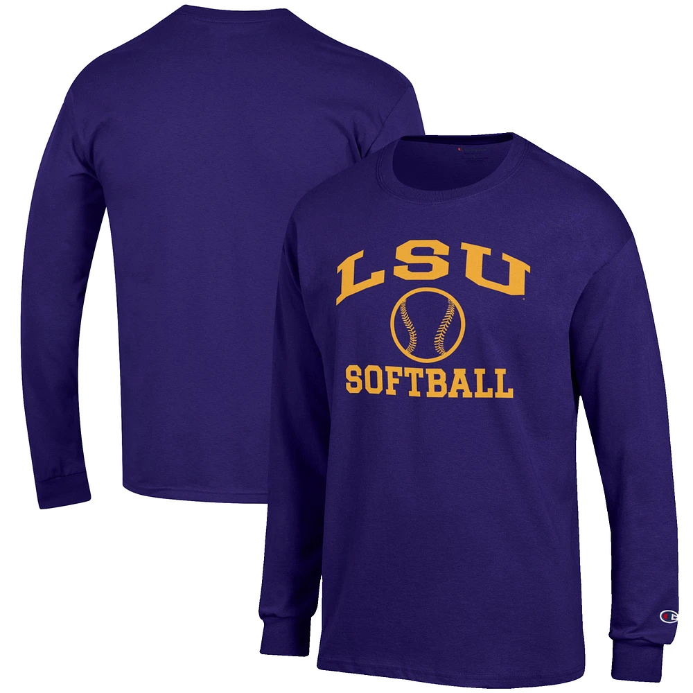 Men's Champion Purple LSU Tigers Softball Icon Long Sleeve T-Shirt